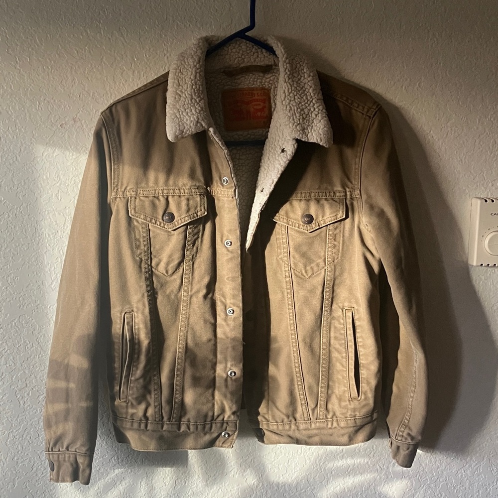 Levi's 100% Cotton Green Khaki Canvas Sherpa-Lined Trusker Jacket men's S